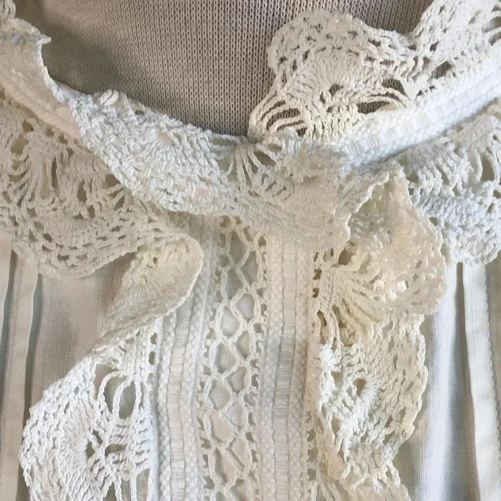 Antique 1900s Victorian Modest 100% Cotton Handmade Lace Collar Cuffs Nightgown - Picture 6 of 9